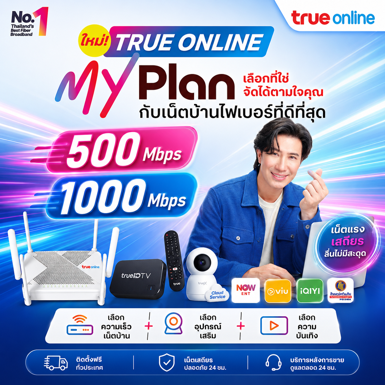 โปรเน็ตบ้านทรู True Fiber - ติดตั้งฟรี อุปกรณ์ฟรี เริ่มต้น 499 บาท